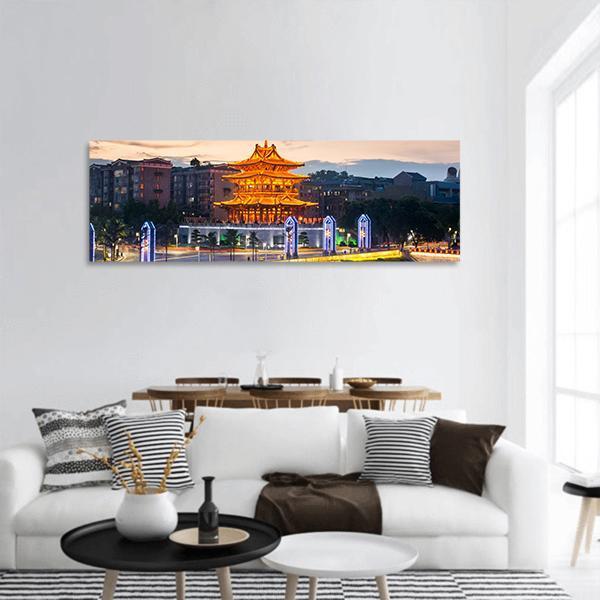 Xiaoyao Tower In Guilin China Panoramic Canvas Wall Art-3 Piece-25" x 08"-Tiaracle