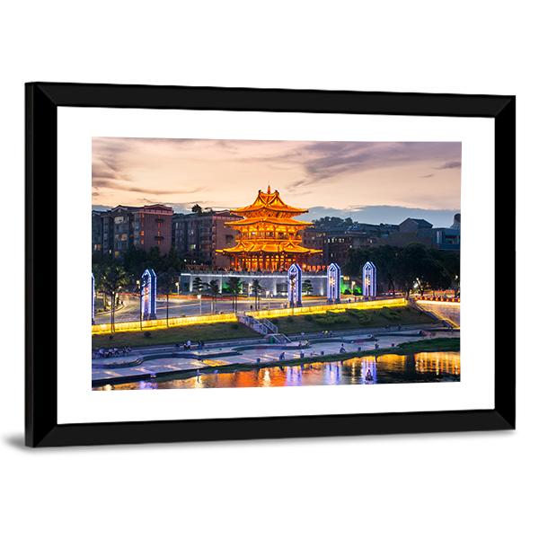 Xiaoyao Tower In Guilin China Panoramic Canvas Wall Art-1 Piece-36" x 12"-Tiaracle