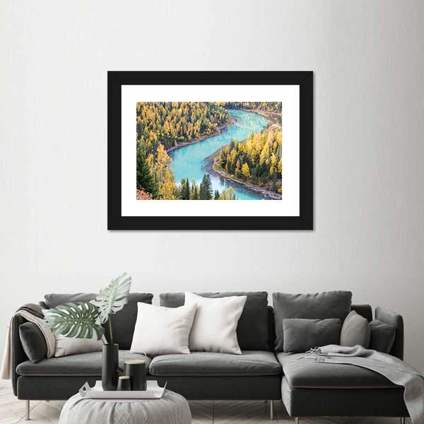 Xinjiang Kanas Autumn Landscape In China Canvas Wall Art-3 Horizontal-Gallery Wrap-25" x 16"-Tiaracle