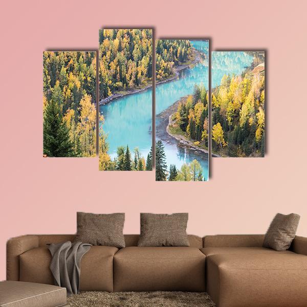 Xinjiang Kanas Autumn Landscape In China Canvas Wall Art-4 Pop-Gallery Wrap-50" x 32"-Tiaracle