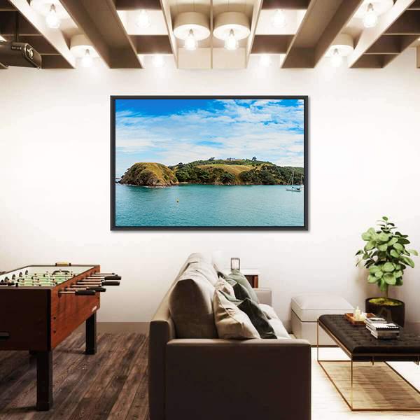 Yacht In Bay In New Zealand Canvas Wall Art-5 Horizontal-Gallery Wrap-22" x 12"-Tiaracle