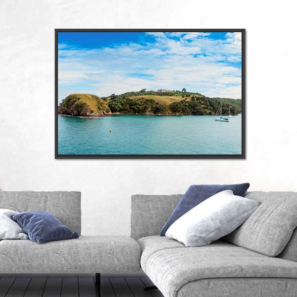 Yacht In Bay In New Zealand Canvas Wall Art-5 Horizontal-Gallery Wrap-22" x 12"-Tiaracle