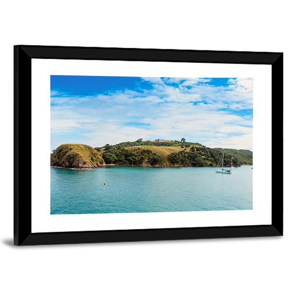 Yacht In Bay In New Zealand Canvas Wall Art-5 Horizontal-Gallery Wrap-22" x 12"-Tiaracle