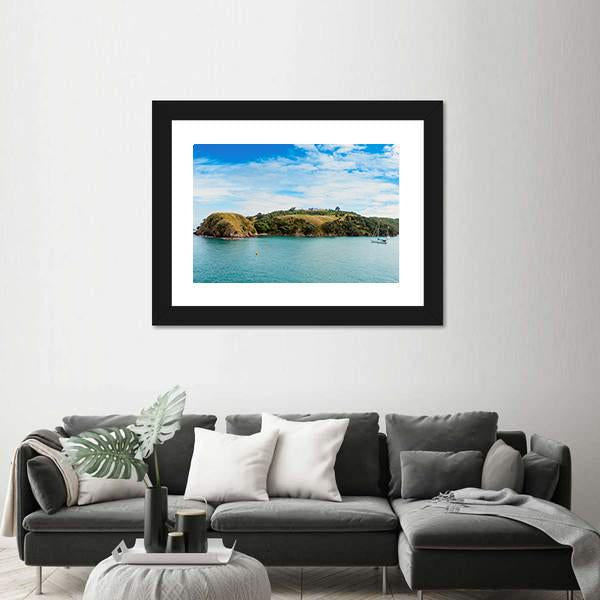 Yacht In Bay In New Zealand Canvas Wall Art-5 Horizontal-Gallery Wrap-22" x 12"-Tiaracle