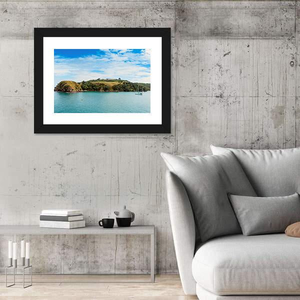 Yacht In Bay In New Zealand Canvas Wall Art-3 Horizontal-Gallery Wrap-25" x 16"-Tiaracle