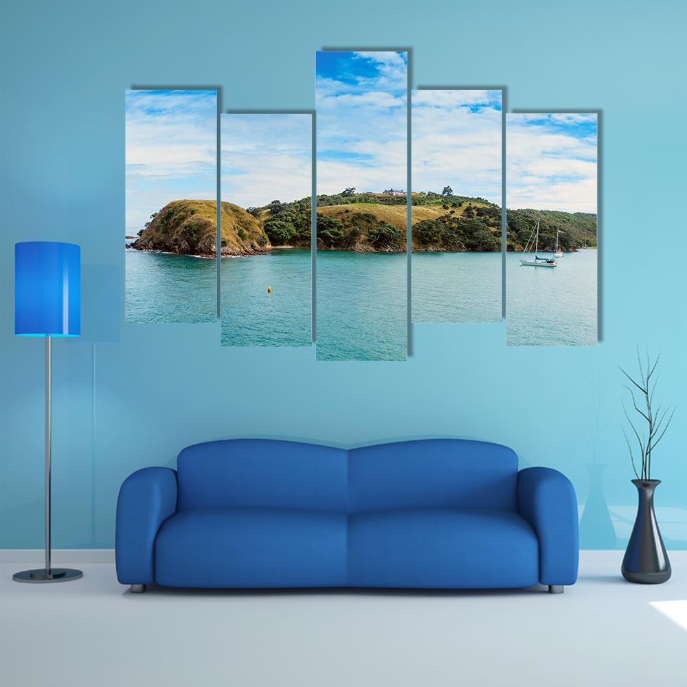 Yacht In Bay In New Zealand Canvas Wall Art-5 Pop-Gallery Wrap-47" x 32"-Tiaracle
