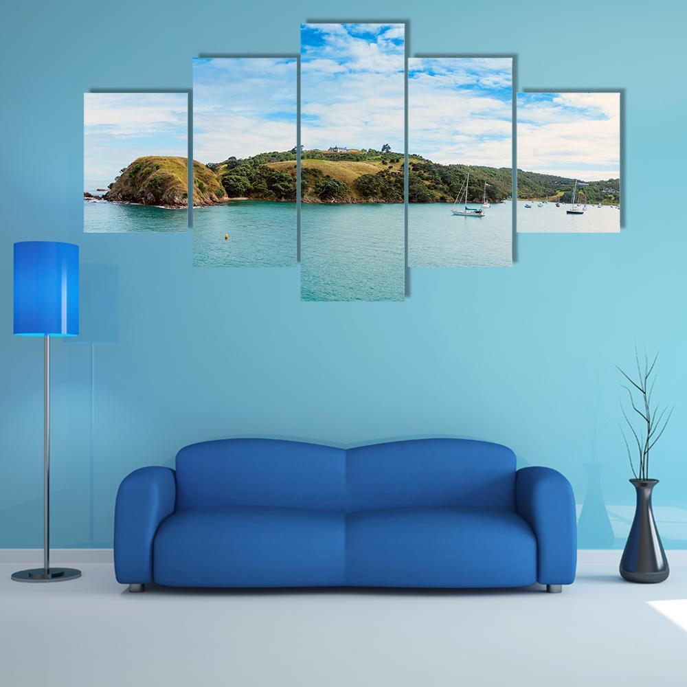 Yacht In Bay In New Zealand Canvas Wall Art-5 Star-Gallery Wrap-62" x 32"-Tiaracle