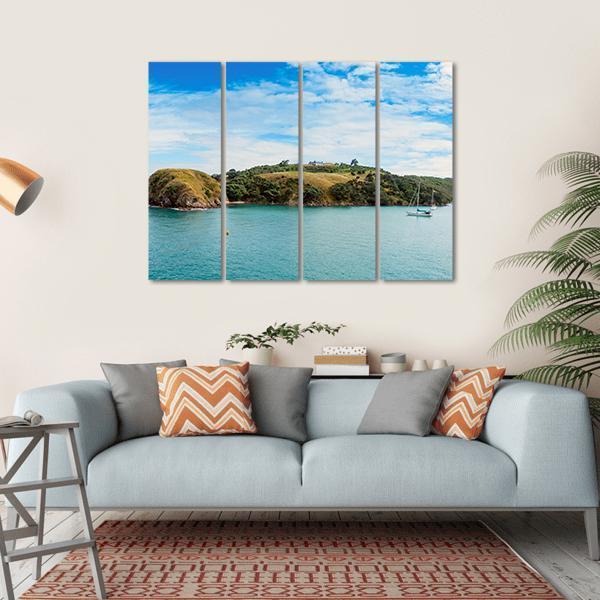 Yacht In Bay In New Zealand Canvas Wall Art-4 Horizontal-Gallery Wrap-34" x 24"-Tiaracle