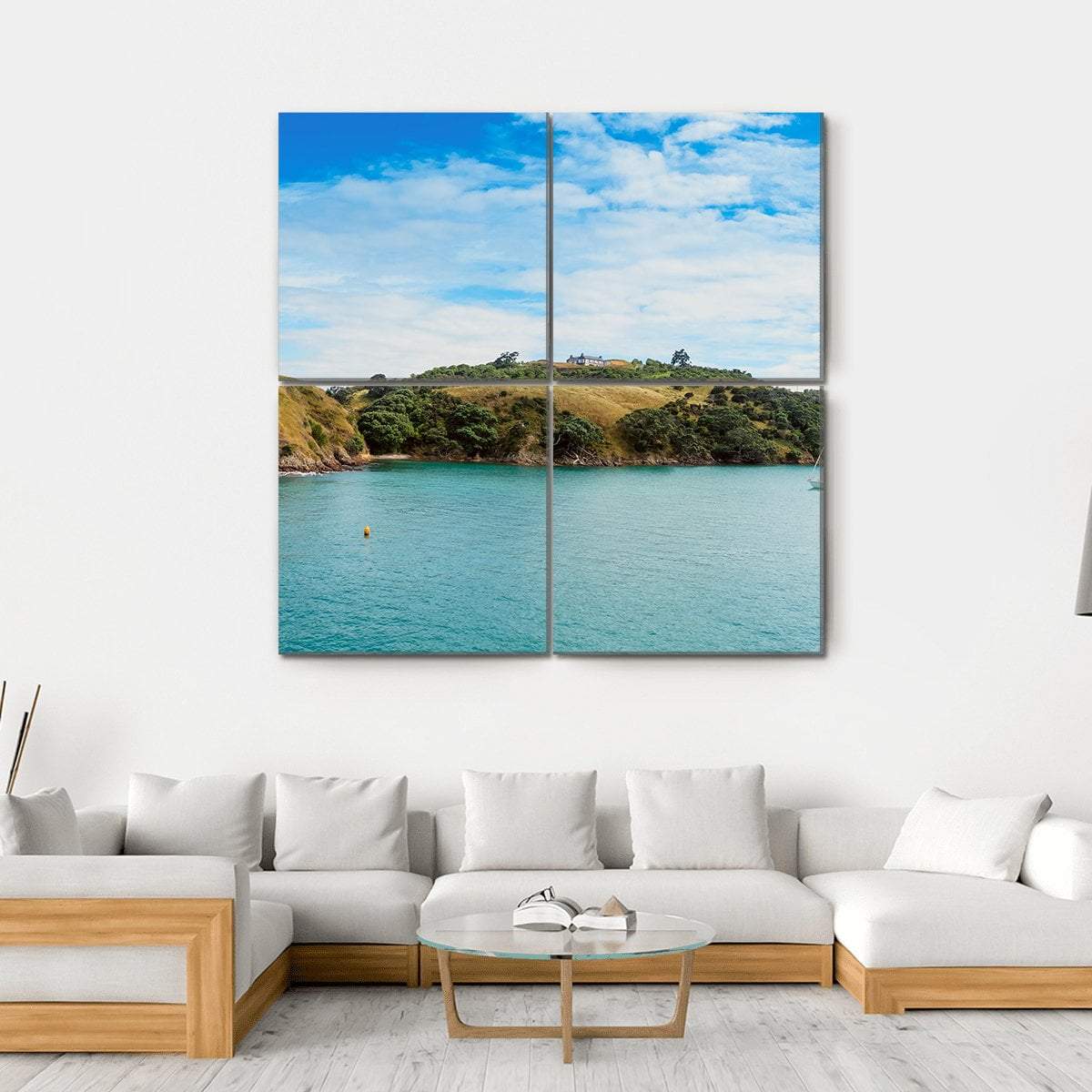 Yacht In Bay In New Zealand Canvas Wall Art-4 Square-Gallery Wrap-17" x 17"-Tiaracle