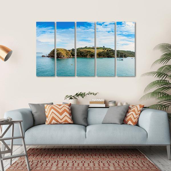 Yacht In Bay In New Zealand Canvas Wall Art-5 Horizontal-Gallery Wrap-22" x 12"-Tiaracle