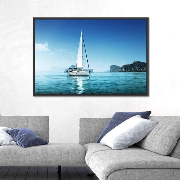 Yacht In Blue Ocean Panoramic Canvas Wall Art-1 Piece-36" x 12"-Tiaracle