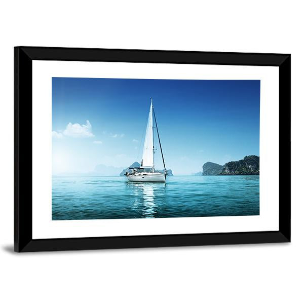 Yacht In Blue Ocean Panoramic Canvas Wall Art-1 Piece-36" x 12"-Tiaracle