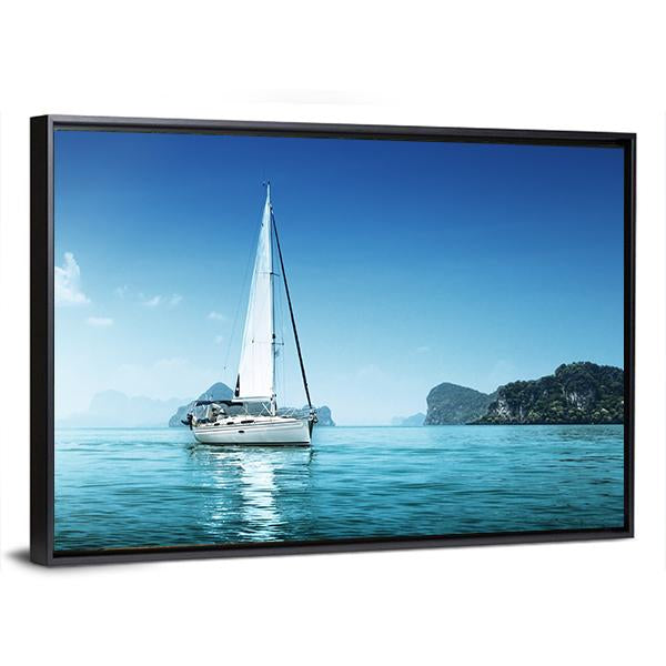 Yacht In Blue Ocean Panoramic Canvas Wall Art-1 Piece-36" x 12"-Tiaracle