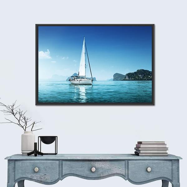 Yacht In Blue Ocean Panoramic Canvas Wall Art-1 Piece-36" x 12"-Tiaracle