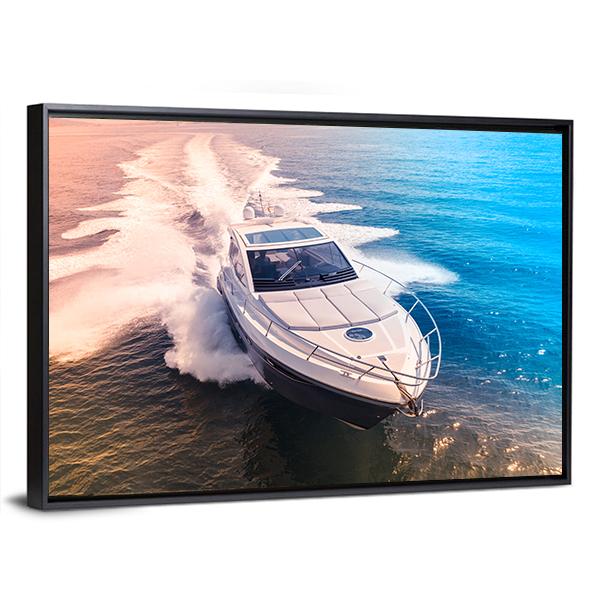 Yacht In Blue Water Canvas Wall Art-3 Horizontal-Gallery Wrap-25" x 16"-Tiaracle
