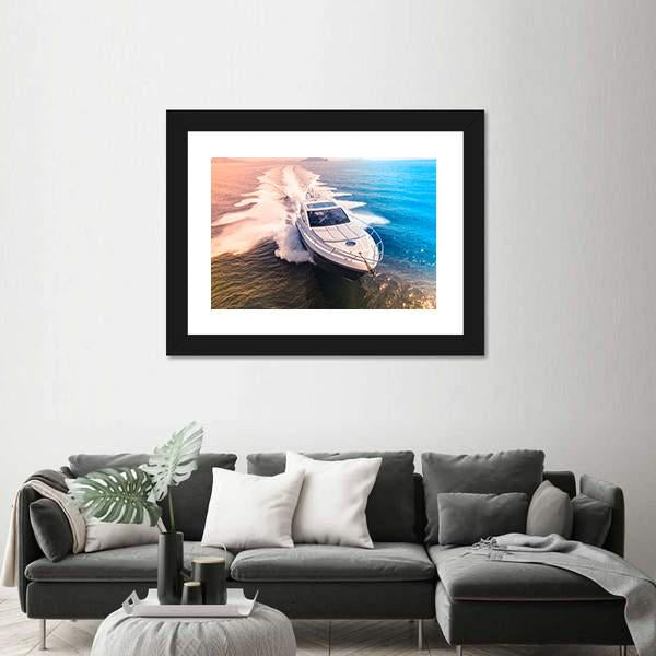 Yacht In Blue Water Canvas Wall Art-3 Horizontal-Gallery Wrap-25" x 16"-Tiaracle