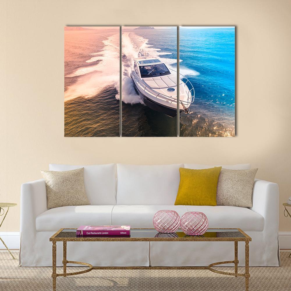 Yacht In Blue Water Canvas Wall Art-3 Horizontal-Gallery Wrap-37" x 24"-Tiaracle