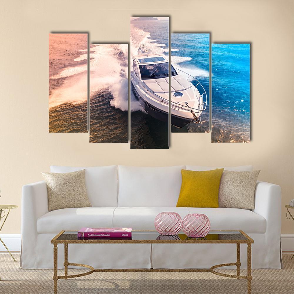 Yacht In Blue Water Canvas Wall Art-5 Pop-Gallery Wrap-47" x 32"-Tiaracle