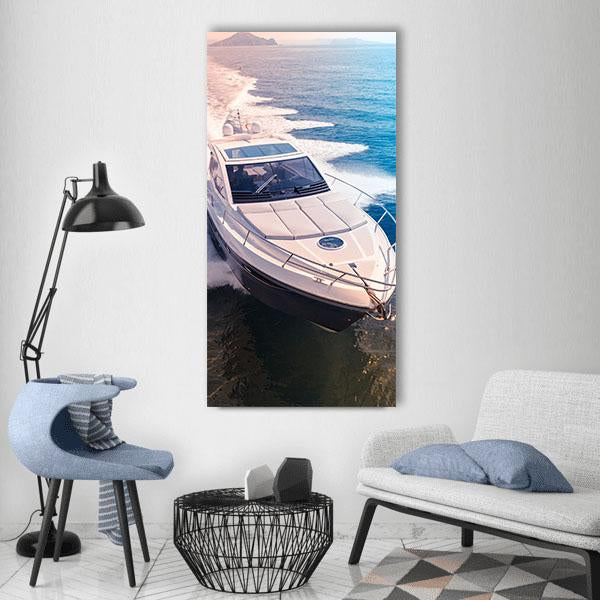 Yacht In Blue Water Vertical Canvas Wall Art-1 Vertical-Gallery Wrap-12" x 24"-Tiaracle