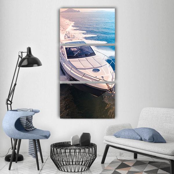 Yacht In Blue Water Vertical Canvas Wall Art-3 Vertical-Gallery Wrap-12" x 25"-Tiaracle