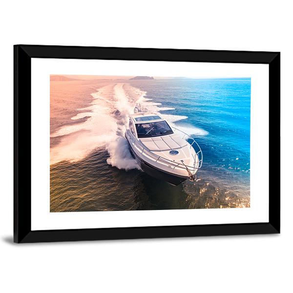 Yacht In Blue Water Vertical Canvas Wall Art-3 Vertical-Gallery Wrap-12" x 25"-Tiaracle