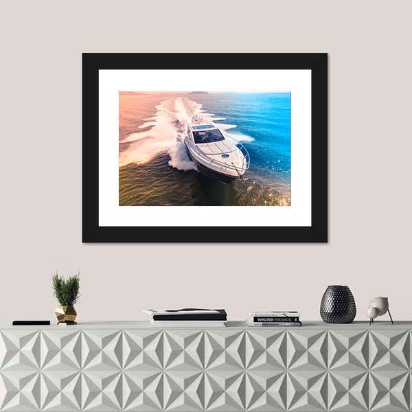 Yacht In Blue Water Vertical Canvas Wall Art-3 Vertical-Gallery Wrap-12" x 25"-Tiaracle