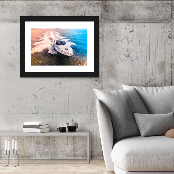 Yacht In Blue Water Vertical Canvas Wall Art-3 Vertical-Gallery Wrap-12" x 25"-Tiaracle