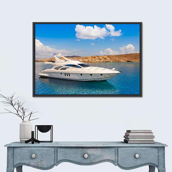 Yacht In The Sea Around The Island Canvas Wall Art-1 Piece-Floating Frame-24" x 16"-Tiaracle