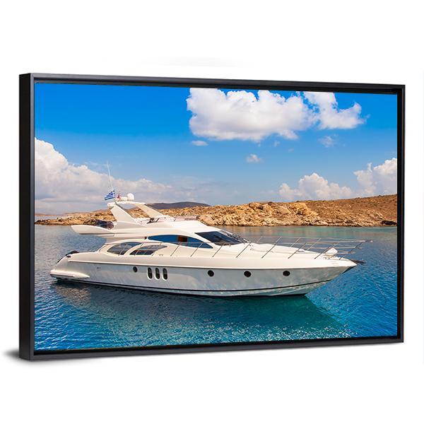 Yacht In The Sea Around The Island Canvas Wall Art-3 Horizontal-Gallery Wrap-25" x 16"-Tiaracle