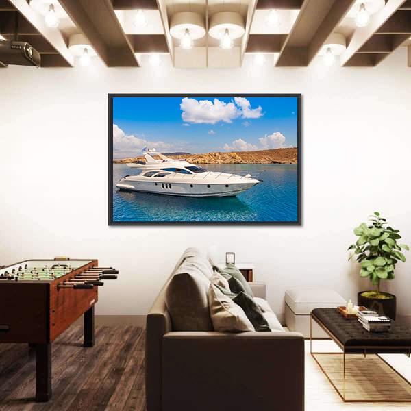 Yacht In The Sea Around The Island Canvas Wall Art-3 Horizontal-Gallery Wrap-25" x 16"-Tiaracle