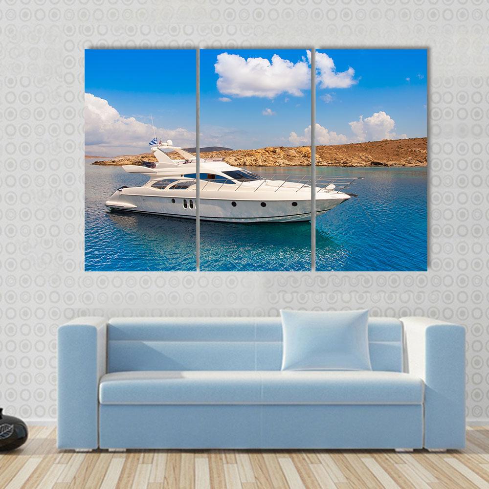 Yacht In The Sea Around The Island Canvas Wall Art-3 Horizontal-Gallery Wrap-25" x 16"-Tiaracle