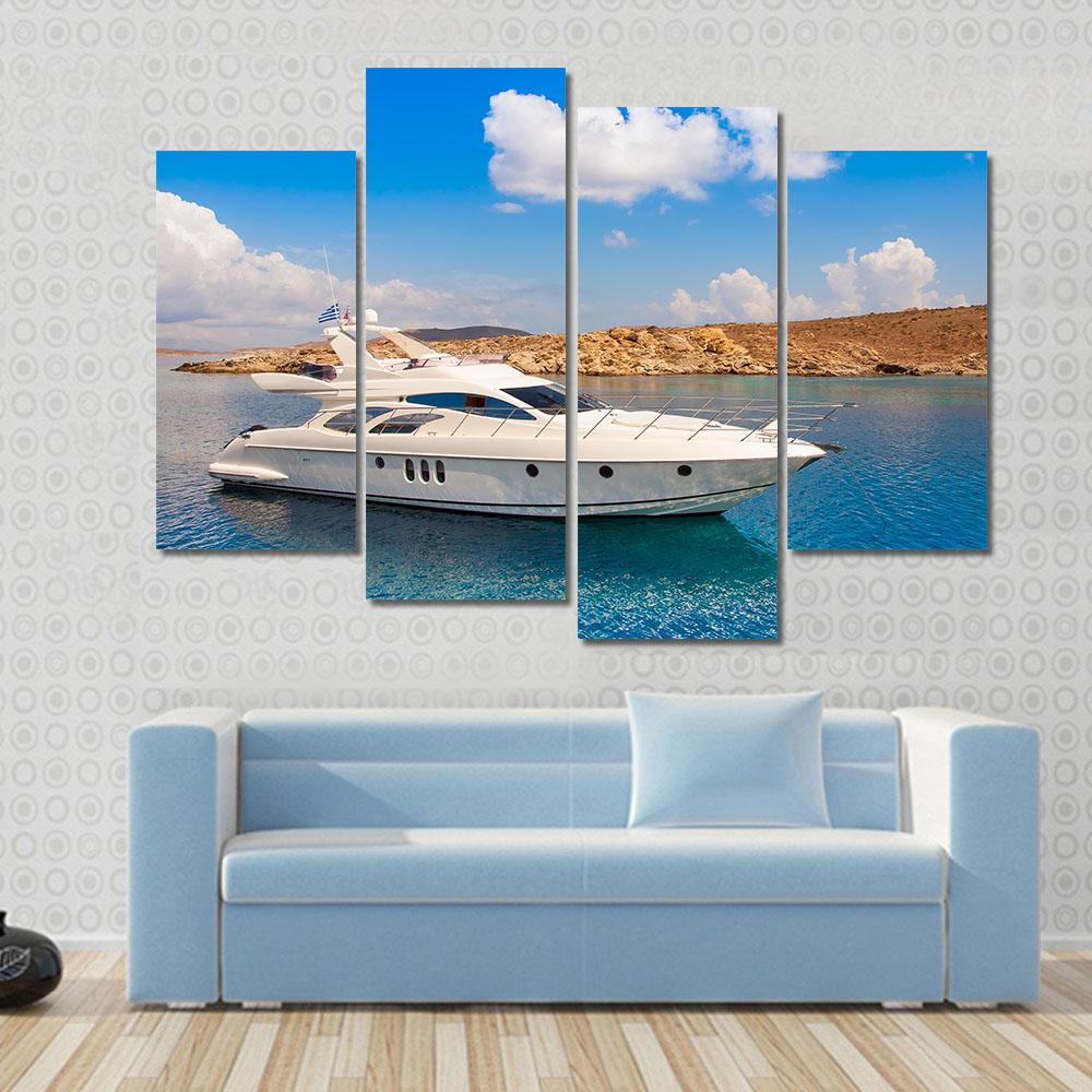 Yacht In The Sea Around The Island Canvas Wall Art-4 Pop-Gallery Wrap-34" x 20"-Tiaracle