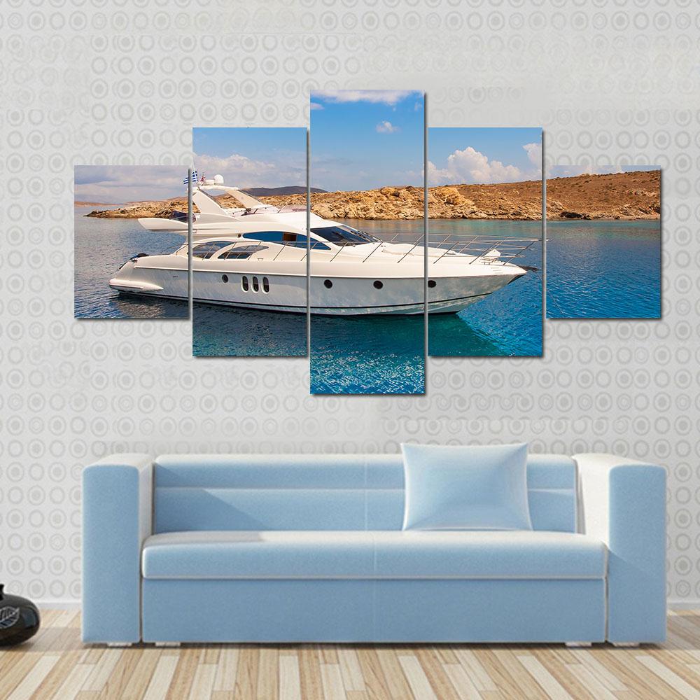 Yacht In The Sea Around The Island Canvas Wall Art-5 Star-Gallery Wrap-42" x 21"-Tiaracle