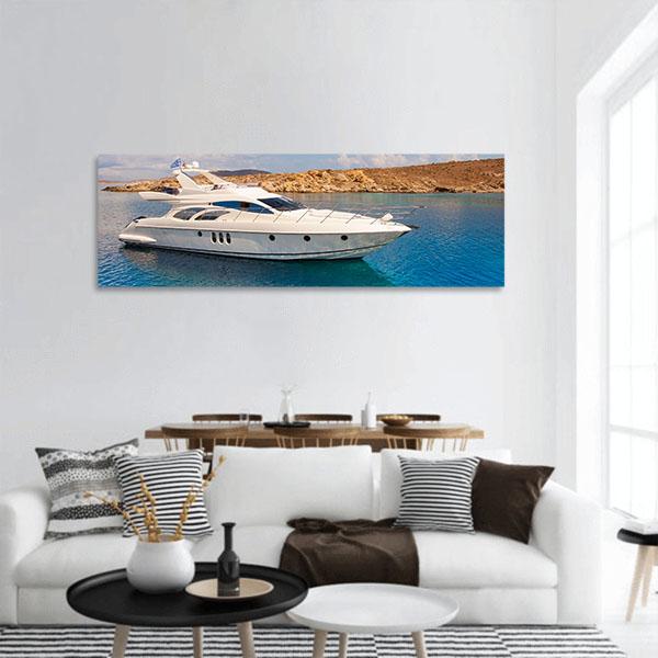 Yacht In The Sea Around The Island Panoramic Canvas Wall Art-1 Piece-36" x 12"-Tiaracle