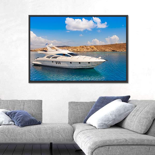 Yacht In The Sea Around The Island Panoramic Canvas Wall Art-1 Piece-36" x 12"-Tiaracle