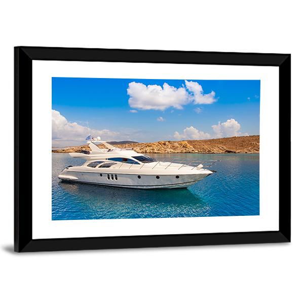 Yacht In The Sea Around The Island Panoramic Canvas Wall Art-1 Piece-36" x 12"-Tiaracle