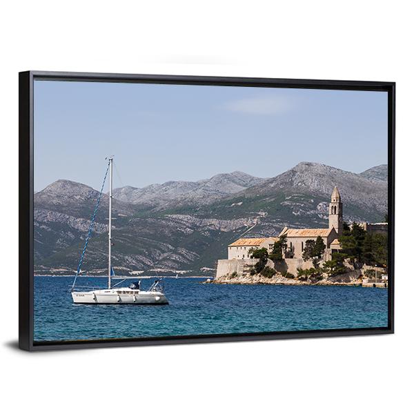 Yacht On Lopud Island Canvas Wall Art-3 Horizontal-Gallery Wrap-25" x 16"-Tiaracle