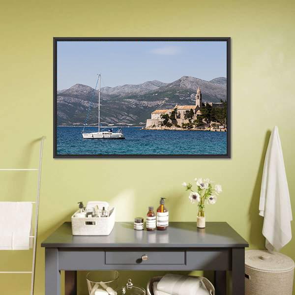 Yacht On Lopud Island Canvas Wall Art-3 Horizontal-Gallery Wrap-25" x 16"-Tiaracle
