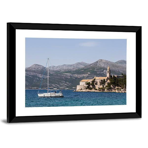 Yacht On Lopud Island Canvas Wall Art-3 Horizontal-Gallery Wrap-25" x 16"-Tiaracle