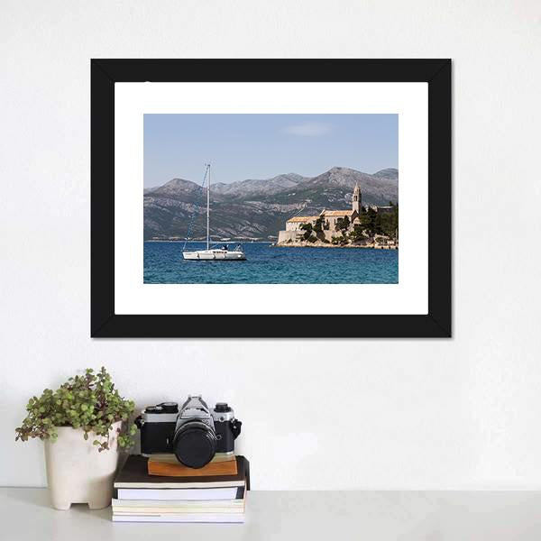 Yacht On Lopud Island Canvas Wall Art-3 Horizontal-Gallery Wrap-25" x 16"-Tiaracle