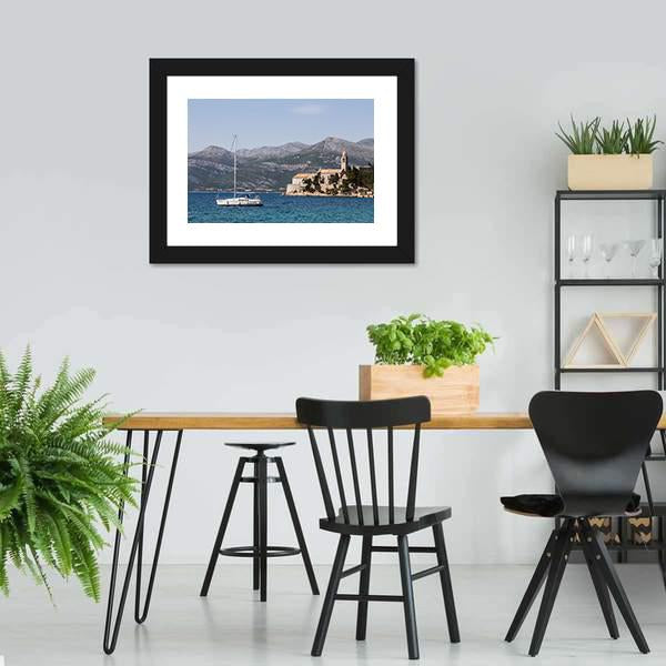 Yacht On Lopud Island Canvas Wall Art-3 Horizontal-Gallery Wrap-25" x 16"-Tiaracle