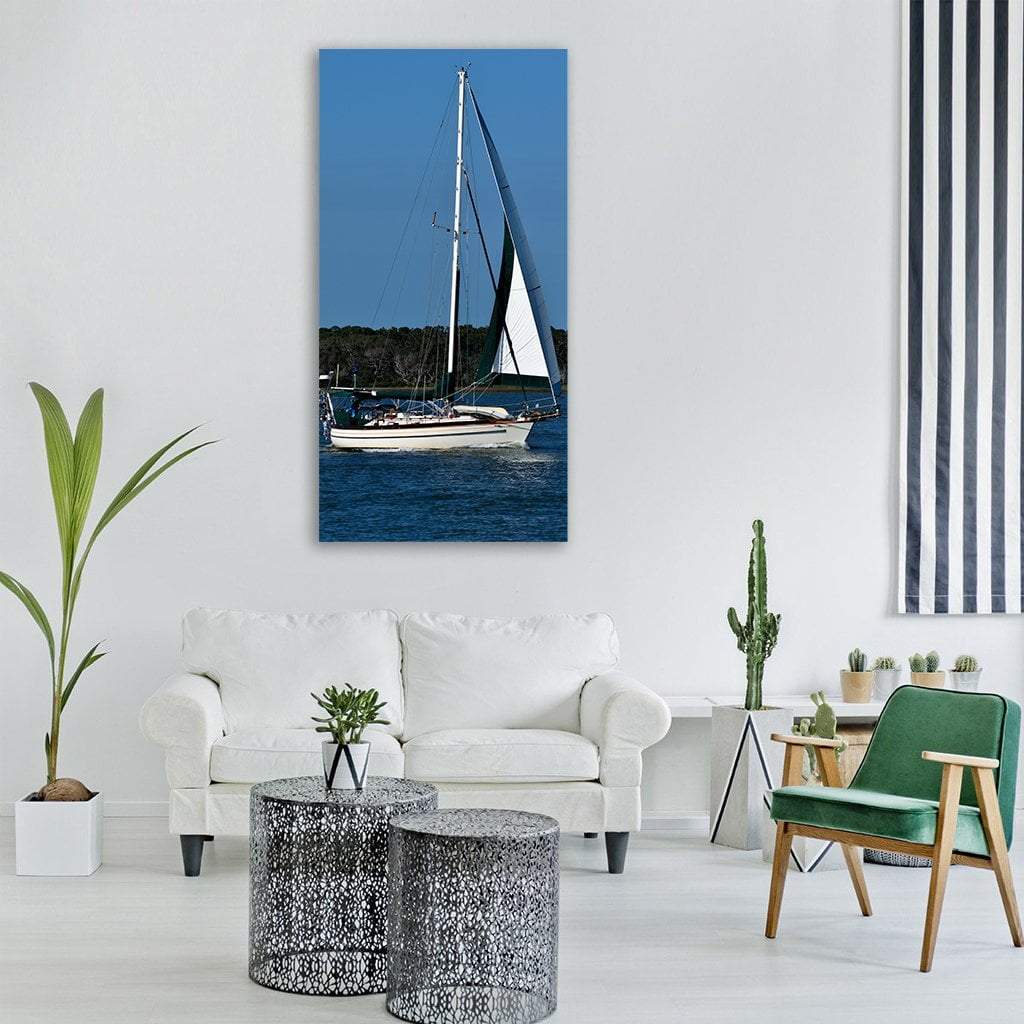 Yacht Sailboat In Water Vertical Canvas Wall Art-1 Vertical-Gallery Wrap-12" x 24"-Tiaracle