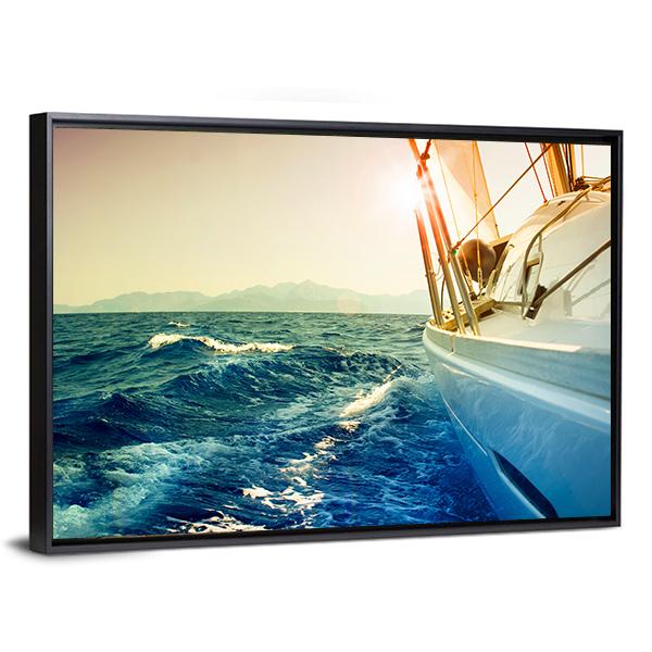 Yacht Sailing Against Sunset Canvas Wall Art-3 Horizontal-Gallery Wrap-25" x 16"-Tiaracle