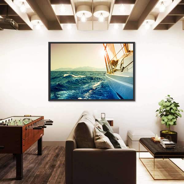 Yacht Sailing Against Sunset Canvas Wall Art-3 Horizontal-Gallery Wrap-25" x 16"-Tiaracle