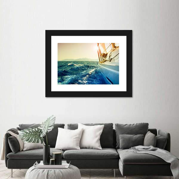 Yacht Sailing Against Sunset Canvas Wall Art-3 Horizontal-Gallery Wrap-25" x 16"-Tiaracle