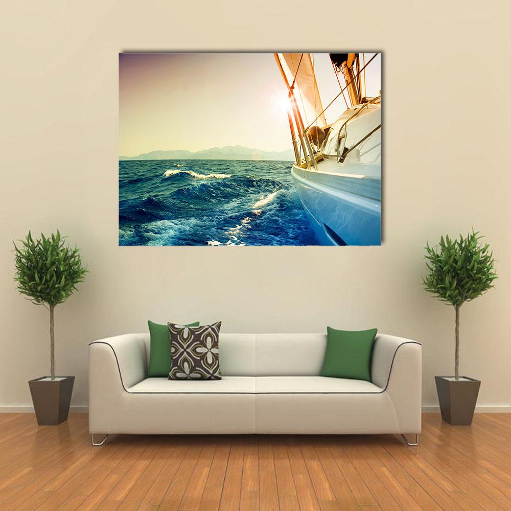 Yacht Sailing Against Sunset Canvas Wall Art-1 Piece-Gallery Wrap-24" x 16"-Tiaracle
