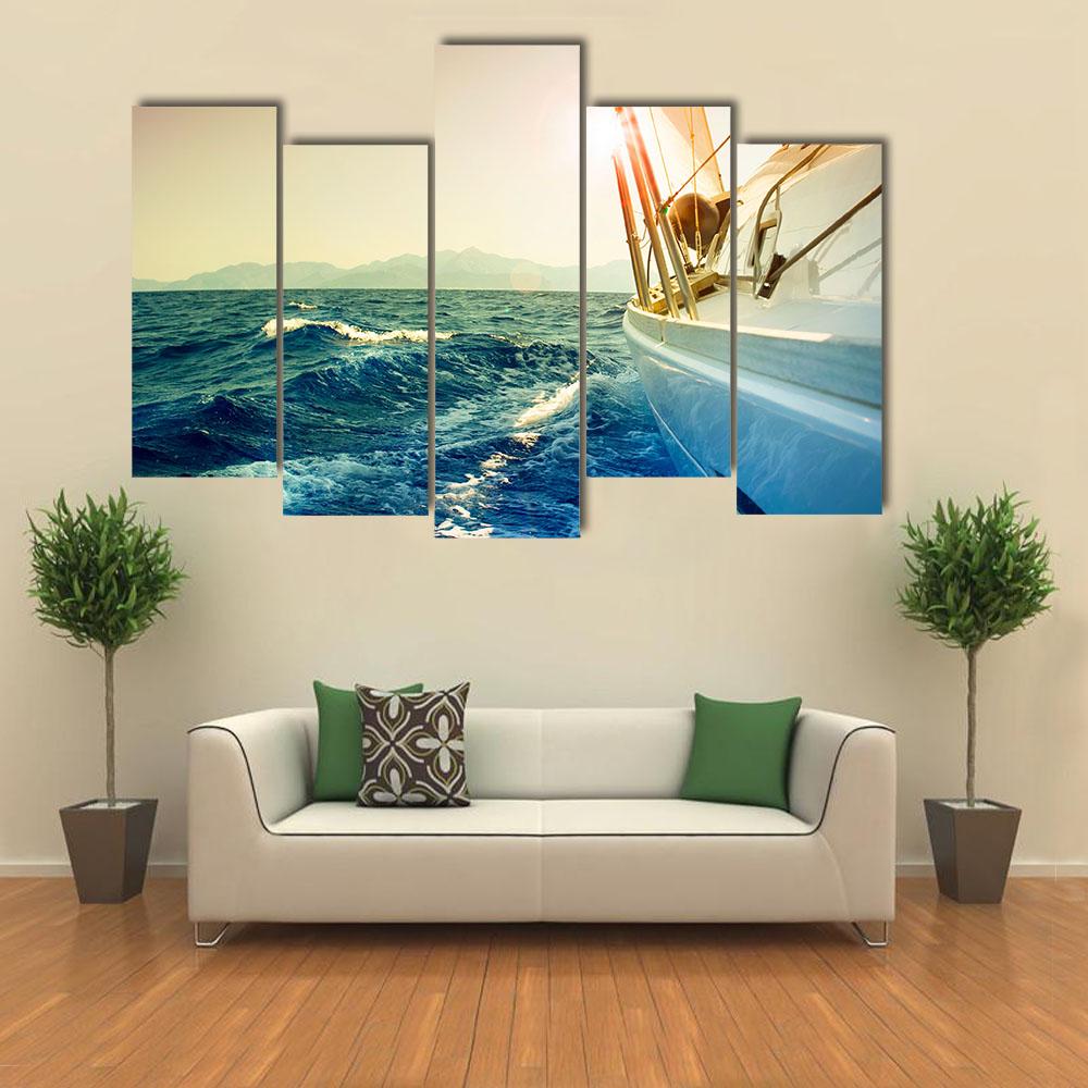 Yacht Sailing Against Sunset Canvas Wall Art-5 Pop-Gallery Wrap-32" x 21"-Tiaracle