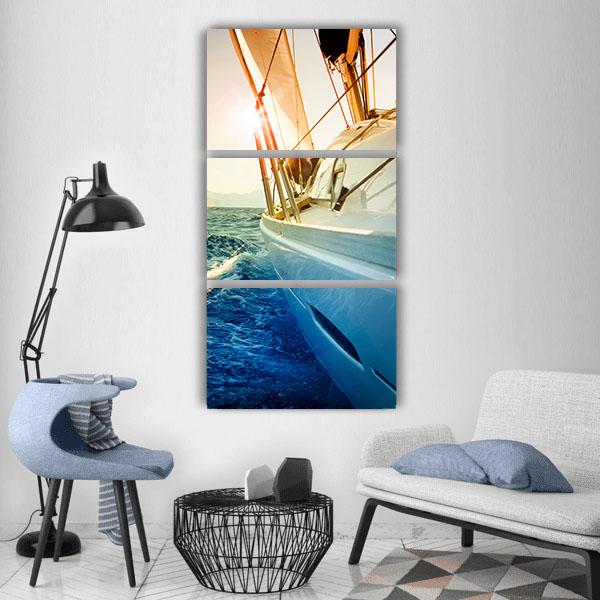 Yacht Sailing Against Sunset Vertical Canvas Wall Art-3 Vertical-Gallery Wrap-12" x 25"-Tiaracle