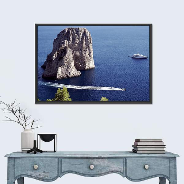 Yacht Sailing In Il Faraglioni Of Capri Island Canvas Wall Art-1 Piece-Floating Frame-24" x 16"-Tiaracle