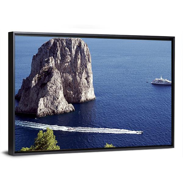 Yacht Sailing In Il Faraglioni Of Capri Island Canvas Wall Art-3 Horizontal-Gallery Wrap-25" x 16"-Tiaracle